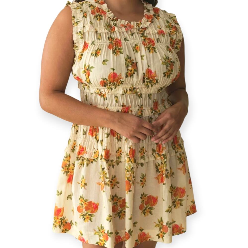 DOEN Martha Floral Print‎ Ruffle Mini Dress in Orangerie Floral Size XXL / 2XL